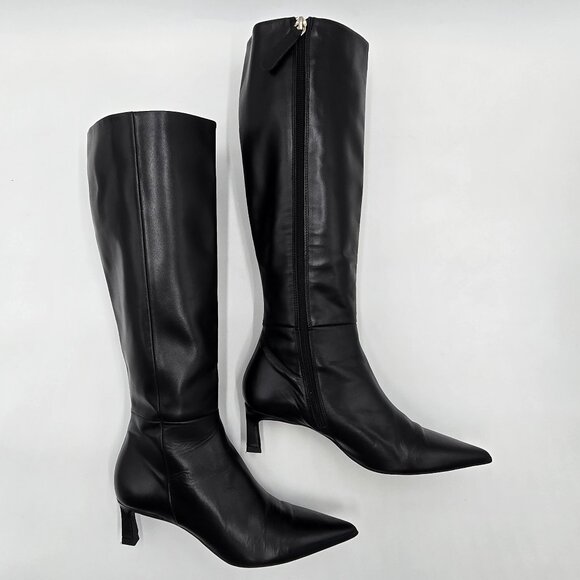 Zara Black Knee High Kitten Heel Boots - Picture 7 of 16